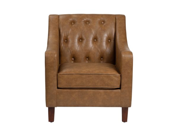 Crestview Upholstered Accent Arm Chair With Solid Wood Frame Brown Faux Leather Upholstery With A Yellow Undertone And Brown Leg