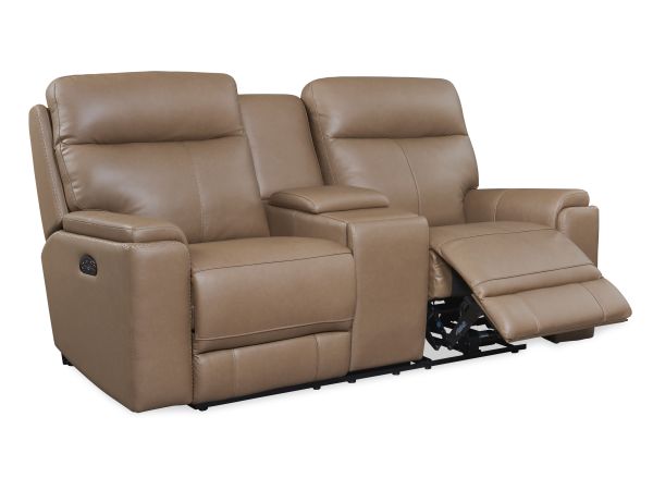 Leather Italia Bryant Console Loveseat in Tuscan Tan