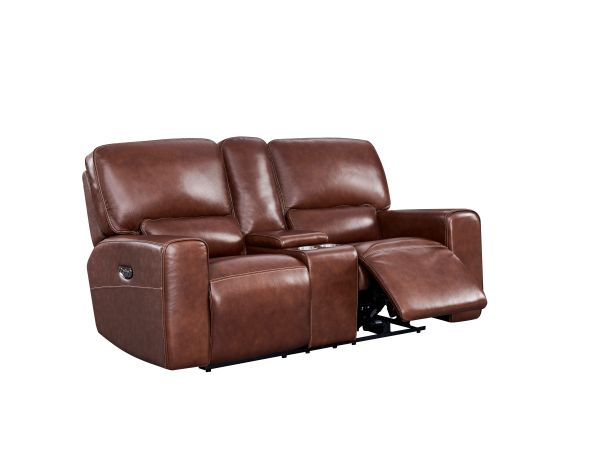 Leather Italia Broadway Console Loveseat in Brown 