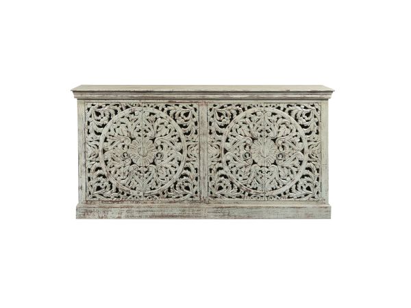 Crestview 4 Door Media Credenza Sideboard Off-White