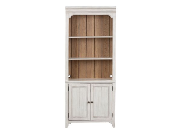 Liberty Furniture Farmhouse Reimagined Bookcase in Antique White w/ Chestnut Tops