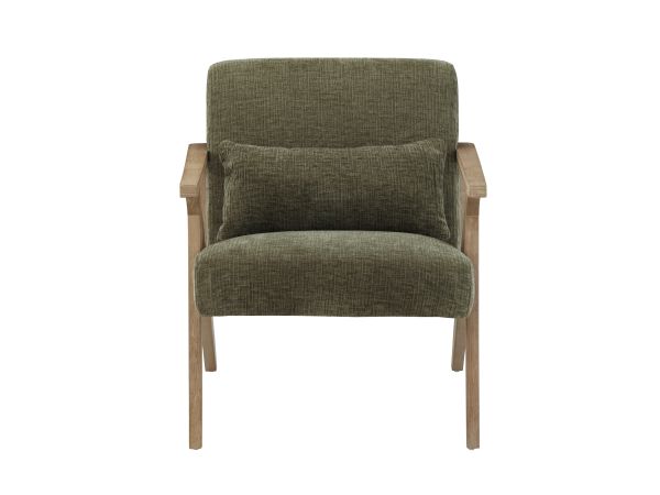 Crestview Upholstered Accent Arm Chair With Brown Wooden Frame Earthy Green Upholstrey With Light Natural Wood Frame