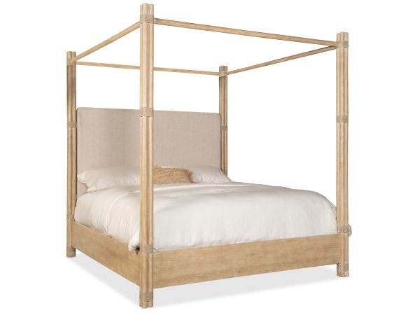 Hooker Furniture Retreat Pole Rattan Cal King Upholstered Poster Bed withCanopy in Dune
