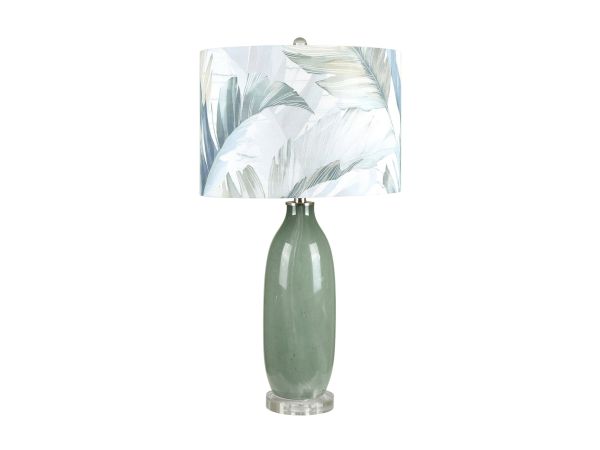 Crestview Green Glass Table Lamp Set With Linen Leaf Shades
