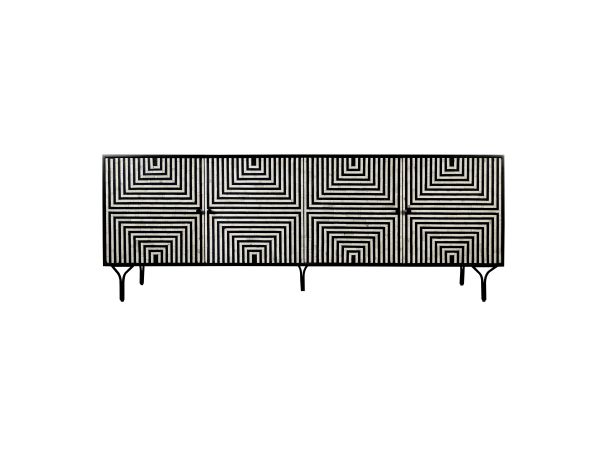 Crestview 82" 4-Door Black/Ivory Bone Inlay Media Credenza Sideboard
