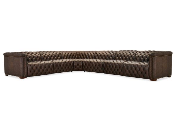 Hooker Furniture Savion Deux 6 Seat Sectional with Four Power Recliners and Seven Power Headrests in Brown