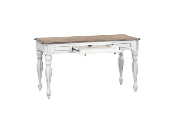 Liberty Furniture Magnolia Manor Lift Top Writing Desk in Antique White & Weathered Bark
