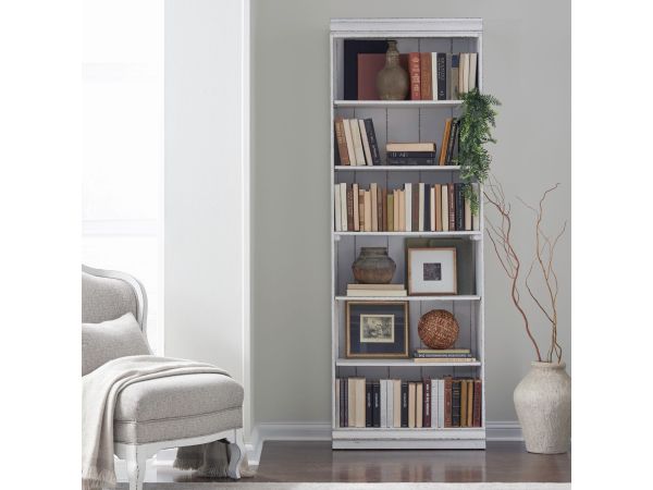 Liberty Furniture Magnolia Manor 84 Inch Bookcase (RTA) in Antique White & Weathered Bark