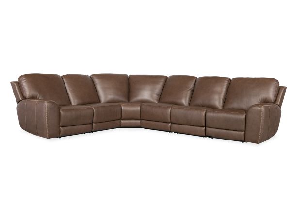 Hooker Furniture Torres U Shape 6 Piece Sectional with Power Recline & Power Headrest in Medium Brown