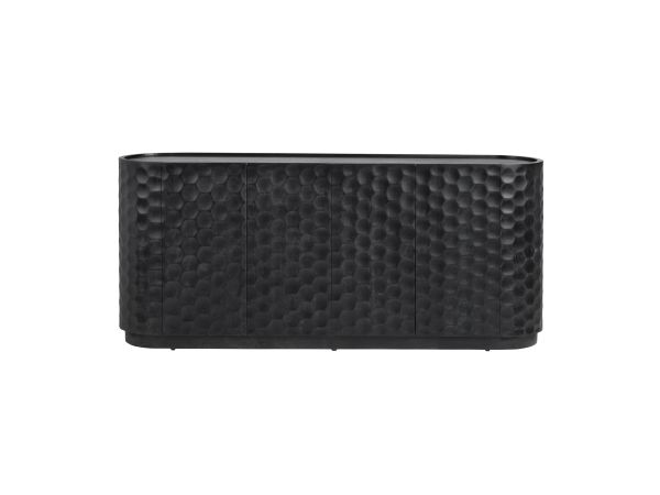 Crestview 76 In. Black Solid Wood 4 Door Media Credenza Sideboard