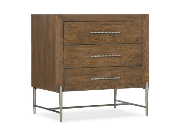 Hooker Furniture Chapman Three-Drawer Nightstand Metal Leg in Sorrel
