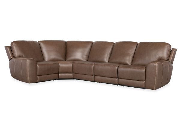 Hooker Furniture Torres LAF 5 Piece Sectional with Power Recline & Power Headrest in Medium Brown