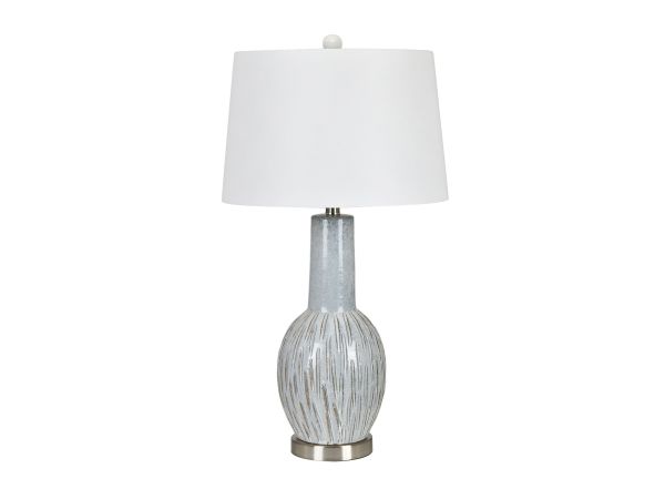 Crestview Set Of 2 Ceramic Table Lamps With Textured Bodies And Tapered Drum Shades.