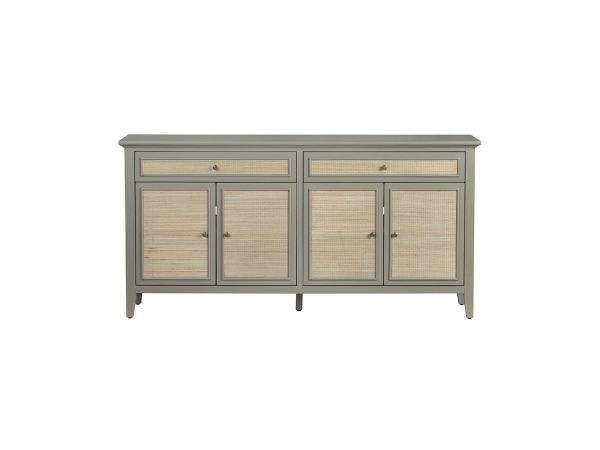 Crestview 72 In. Solid Wood 2 Drawer 4 Door Media Credenza Sideboardish Gray With Light Natural Woven Accents