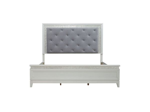Liberty Furniture Reflections King California Uph Bed in Pearl White & Rhinestone