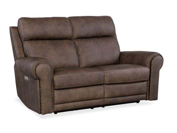 Hooker Furniture Duncan Power Loveseat with Power Headrest & Lumbar in Medium Brown