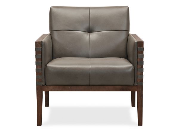 Hooker Furniture Carverdale Leather Club Chair with Wood Frame in Dark Hickory